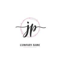 jp écriture manuscrite initiale et création de logo de signature avec cercle. beau design logo manuscrit pour la mode, l'équipe, le mariage, le logo de luxe. vecteur