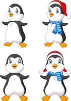 ensemble de collection de pingouins de noël dessin animé vecteur