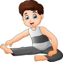 dessin animé petit garçon faisant des exercices vecteur