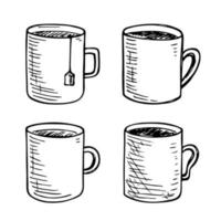 jolie tasse d'illustration de thé et de café. clipart de tasse simple. ensemble de griffonnage à la maison confortable vecteur