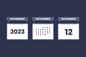 Conception du calendrier 2023 icône du 12 novembre. Calendrier du 12 novembre, rendez-vous, concept de date importante. vecteur