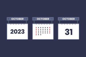 Conception du calendrier 2023 icône du 31 octobre. Calendrier du 31 octobre, rendez-vous, concept de date importante. vecteur