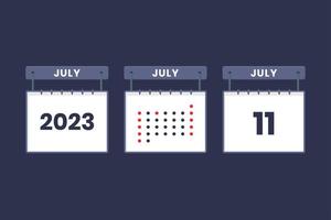 Conception du calendrier 2023 icône du 11 juillet. Calendrier du 11 juillet, rendez-vous, concept de date importante. vecteur