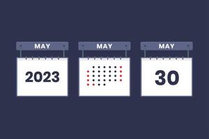 Conception du calendrier 2023 icône du 30 mai. Calendrier du 30 mai, rendez-vous, concept de date importante. vecteur