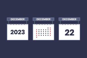 Conception du calendrier 2023 icône du 22 décembre. Calendrier du 22 décembre, rendez-vous, concept de date importante. vecteur