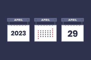 Conception du calendrier 2023 icône du 29 avril. Calendrier du 29 avril, rendez-vous, concept de date importante. vecteur