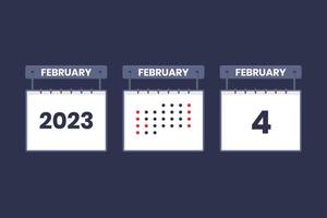 Conception du calendrier 2023 icône du 4 février. Calendrier du 4 février, rendez-vous, concept de date importante. vecteur
