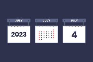 Conception du calendrier 2023 icône du 4 juillet. Calendrier du 4 juillet, rendez-vous, concept de date importante. vecteur