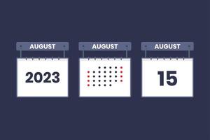 Conception du calendrier 2023 icône du 15 août. Calendrier du 15 août, rendez-vous, concept de date importante. vecteur