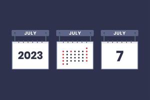 Conception du calendrier 2023 icône du 7 juillet. Calendrier du 7 juillet, rendez-vous, concept de date importante. vecteur