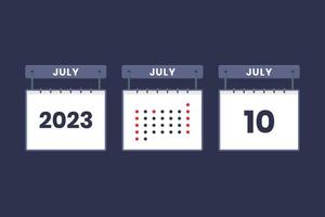 Conception du calendrier 2023 icône du 10 juillet. Calendrier du 10 juillet, rendez-vous, concept de date importante. vecteur