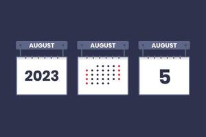 Conception du calendrier 2023 icône du 5 août. Calendrier du 5 août, rendez-vous, concept de date importante. vecteur