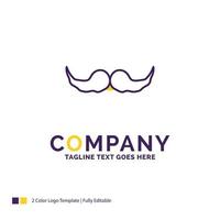 création de logo de nom de société pour moustache. branché. movember. Masculin. Hommes. conception de nom de marque violet et jaune avec place pour le slogan. modèle de logo créatif pour petites et grandes entreprises. vecteur