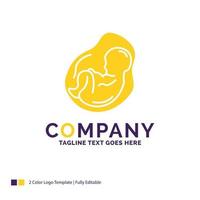 création de logo de nom d'entreprise pour bébé. grossesse. Enceinte. obstétrique. fœtus. conception de nom de marque violet et jaune avec place pour le slogan. modèle de logo créatif pour petites et grandes entreprises. vecteur