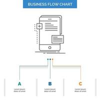 l'extrémité avant. interface. portable. téléphoner. conception d'organigramme d'entreprise de développeur en 3 étapes. icône de ligne pour le modèle d'arrière-plan de présentation place pour le texte vecteur