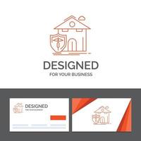 modèle de logo d'entreprise pour l'assurance. domicile. loger. victime. protection. cartes de visite orange avec modèle de logo de marque vecteur