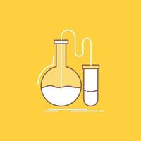 une analyse. chimie. ballon. rechercher. testez l'icône remplie de ligne plate. beau bouton logo sur fond jaune pour ui et ux. site web ou application mobile vecteur