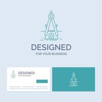 motif. mesure. produit. raffinement. symbole d'icône de ligne de logo d'entreprise de développement pour votre entreprise. cartes de visite turquoise avec modèle de logo de marque vecteur