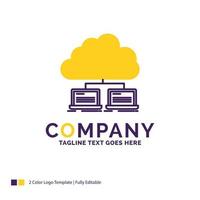 création de logo de nom de société pour le cloud. réseau. serveur. l'Internet. Les données. conception de nom de marque violet et jaune avec place pour le slogan. modèle de logo créatif pour petites et grandes entreprises. vecteur