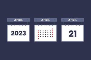 Conception du calendrier 2023 icône du 21 avril. Calendrier du 21 avril, rendez-vous, concept de date importante. vecteur