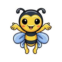 mignon petit dessin animé d'abeille levant les mains vecteur