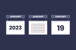 Conception du calendrier 2023 icône du 19 janvier. Calendrier du 19 janvier, rendez-vous, concept de date importante. vecteur