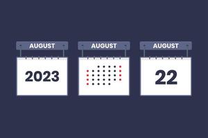 Conception du calendrier 2023 icône du 22 août. Calendrier du 22 août, rendez-vous, concept de date importante. vecteur