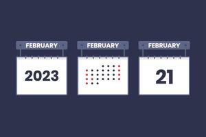 conception du calendrier 2023 icône du 21 février. Calendrier du 21 février, rendez-vous, concept de date importante. vecteur