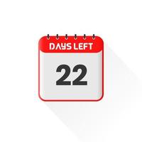 icône de compte à rebours 22 jours restants pour la promotion des ventes. bannière de vente promotionnelle 22 jours restants vecteur