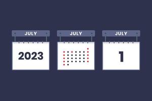 Conception du calendrier 2023 icône du 1er juillet. Calendrier du 1er juillet, rendez-vous, concept de date importante. vecteur
