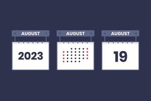 Conception du calendrier 2023 icône du 19 août. Calendrier du 19 août, rendez-vous, concept de date importante. vecteur