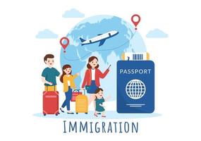 modèle d'immigration dessin animé dessiné à la main illustration plate du document avec visa et passeport pour déménager dans un autre pays vecteur