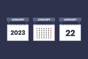 Conception du calendrier 2023 icône du 22 janvier. Calendrier du 22 janvier, rendez-vous, concept de date importante. vecteur