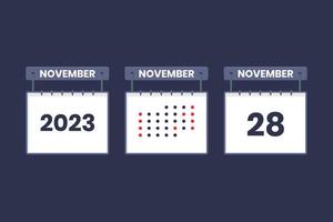 Conception du calendrier 2023 icône du 28 novembre. Calendrier du 28 novembre, rendez-vous, concept de date importante. vecteur