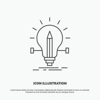 ampoule. Créatif. la solution. lumière. icône de crayon. symbole gris de vecteur de ligne pour ui et ux. site web ou application mobile