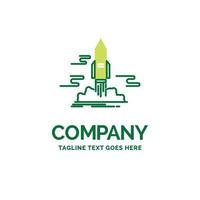 lancement. publier. application. Navette. modèle de logo d'entreprise plat espace. conception de marque verte créative. vecteur