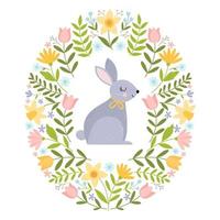 modèle lumineux avec lapin et fleurs printanières. design coloré pour la décoration des vacances de pâques et de printemps. illustration vectorielle isolée sur fond blanc. vecteur