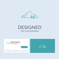 Montagne. paysage. colline. la nature. symbole d'icône de ligne de logo d'entreprise d'arbre pour votre entreprise. cartes de visite turquoise avec modèle de logo de marque vecteur