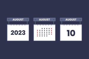 Conception du calendrier 2023 icône du 10 août. Calendrier du 10 août, rendez-vous, concept de date importante. vecteur
