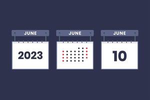 Conception du calendrier 2023 icône du 10 juin. Calendrier du 10 juin, rendez-vous, concept de date importante. vecteur