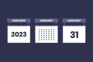 Conception du calendrier 2023 icône du 31 janvier. Calendrier du 31 janvier, rendez-vous, concept de date importante. vecteur