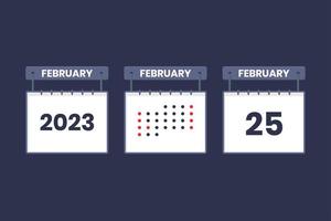 conception du calendrier 2023 icône du 25 février. Calendrier du 25 février, rendez-vous, concept de date importante. vecteur