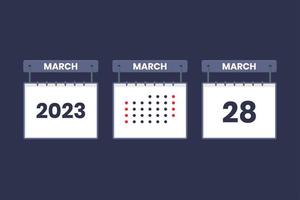 Conception du calendrier 2023 icône du 28 mars. Calendrier du 28 mars, rendez-vous, concept de date importante. vecteur