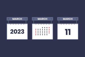 Conception du calendrier 2023 icône du 11 mars. Calendrier du 11 mars, rendez-vous, concept de date importante. vecteur