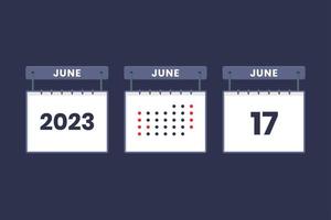 Conception du calendrier 2023 icône du 17 juin. Calendrier du 17 juin, rendez-vous, concept de date importante. vecteur