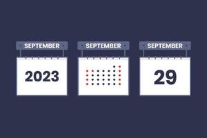 Conception du calendrier 2023 icône du 29 septembre. Calendrier du 29 septembre, rendez-vous, concept de date importante. vecteur