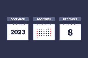 Conception du calendrier 2023 icône du 8 décembre. Calendrier du 8 décembre, rendez-vous, concept de date importante. vecteur