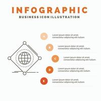 iot. l'Internet. des choses. de. modèle d'infographie global pour le site Web et la présentation. icône grise de ligne avec illustration vectorielle de style infographie orange vecteur