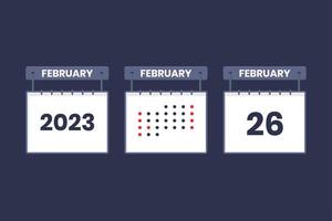 conception du calendrier 2023 icône du 26 février. Calendrier du 26 février, rendez-vous, concept de date importante. vecteur