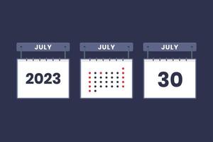 Conception du calendrier 2023 icône du 30 juillet. Calendrier du 30 juillet, rendez-vous, concept de date importante. vecteur